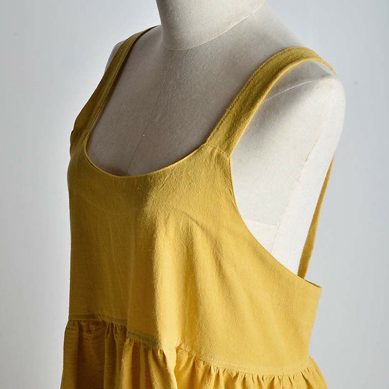 Japanese Cross-Back Cotton Pinafore Apron with Pockets – No-Tie Soft Cooking & Gardening Apron