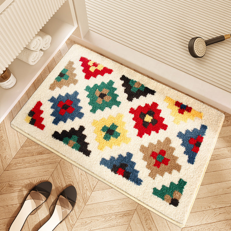 Checkerboard and Plaid Tufted Bath Mat