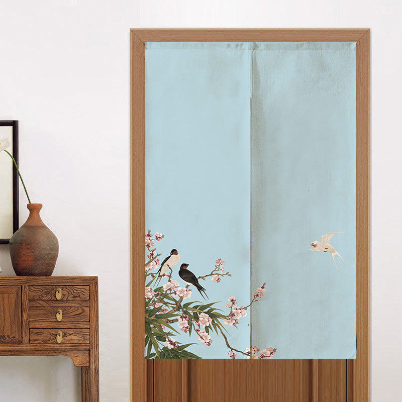 Blue Bird Flower Door Curtain