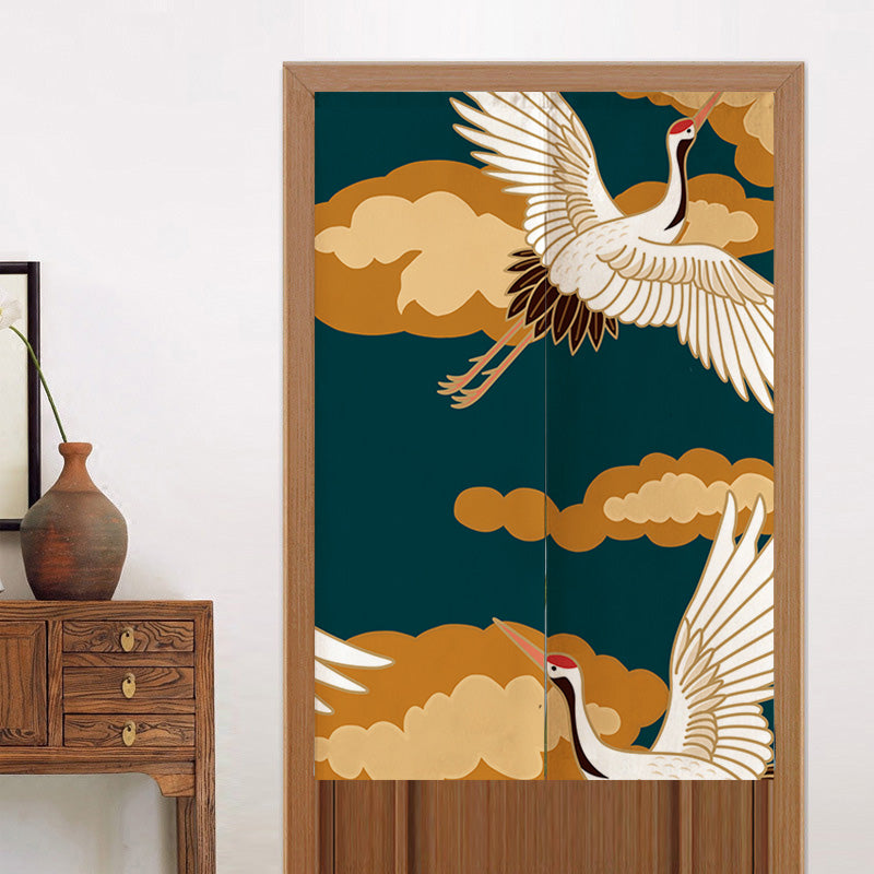 Blue Background Crane Door Curtain