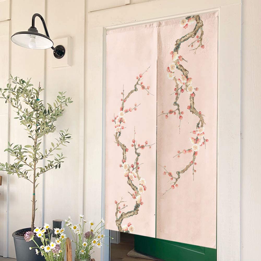 Pink Plum Blossom Noren Doorway Curtain