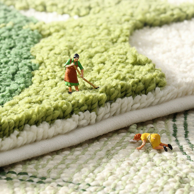 Green White Leaves Bath Mat