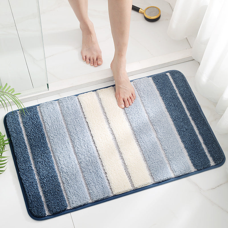 Premium Blue Striped Bath Mat – Ultra-Absorbent Plush Bathroom Rug