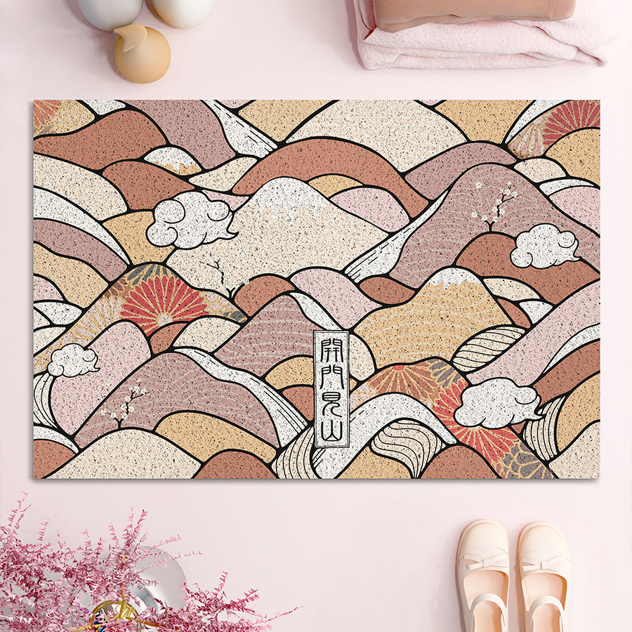 Japanese Style Pink Mountain Entrance Door Mat