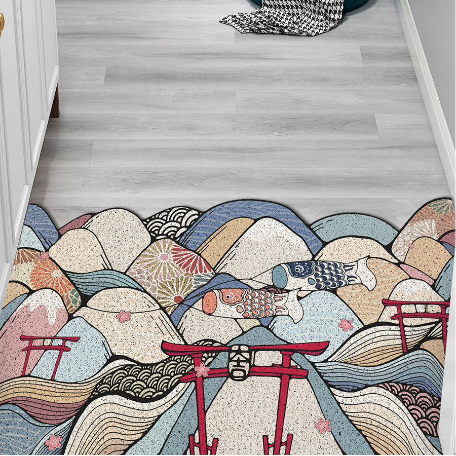 Japanese Style Fish And Mountain Entrance Door Mat