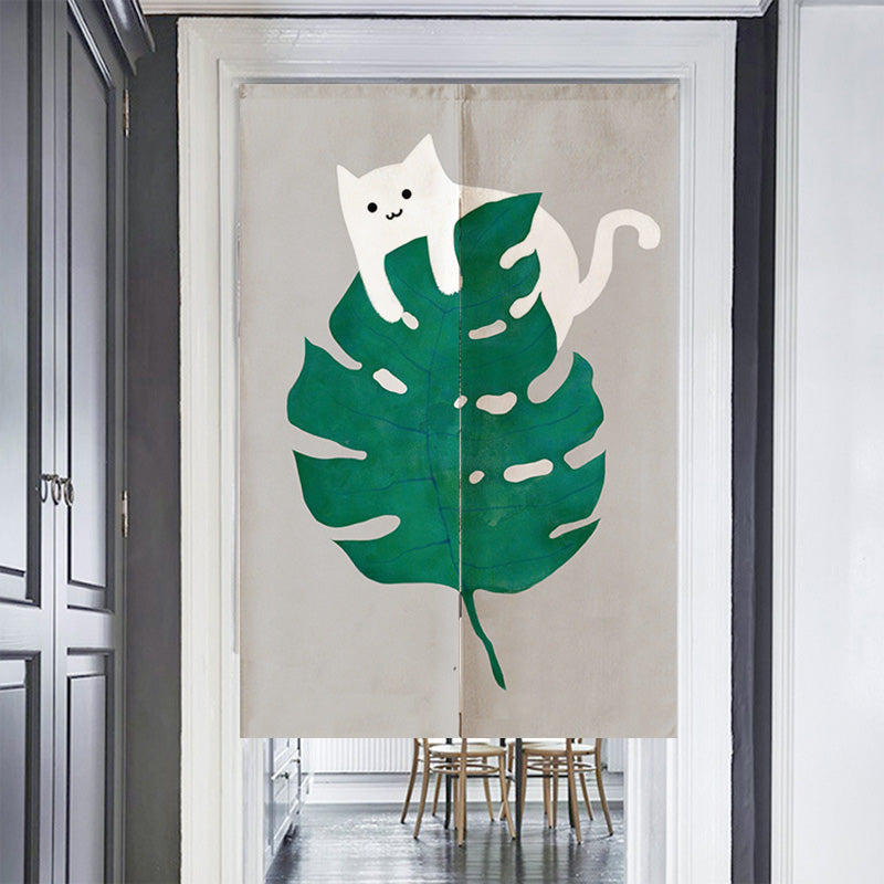 Cat and Monstera Door Curtain