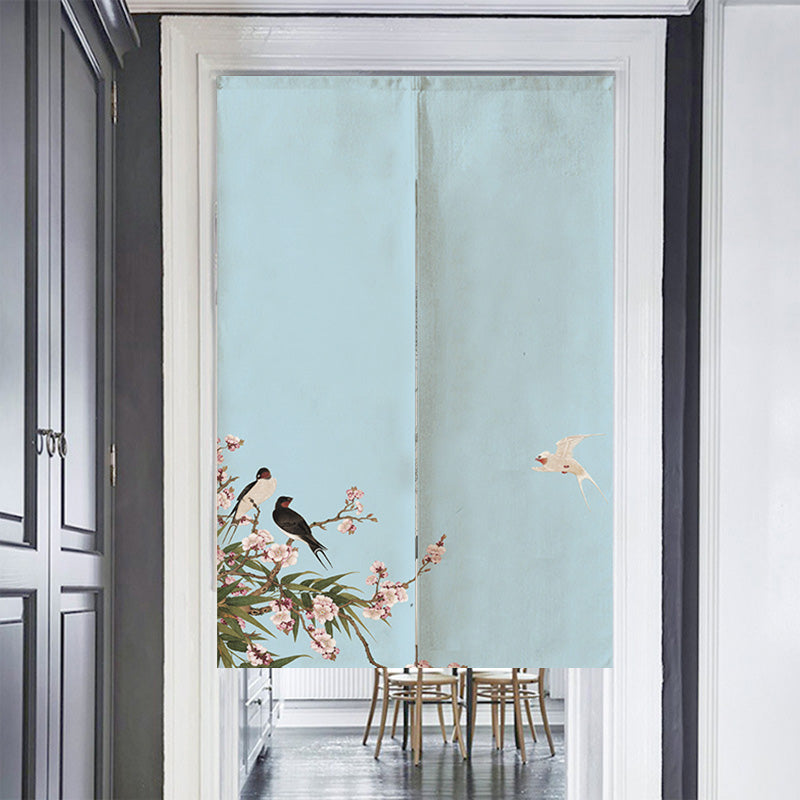 Blue Bird Flower Door Curtain