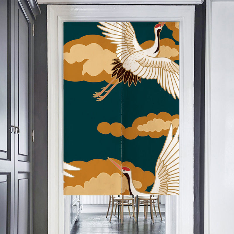 Blue Background Crane Door Curtain