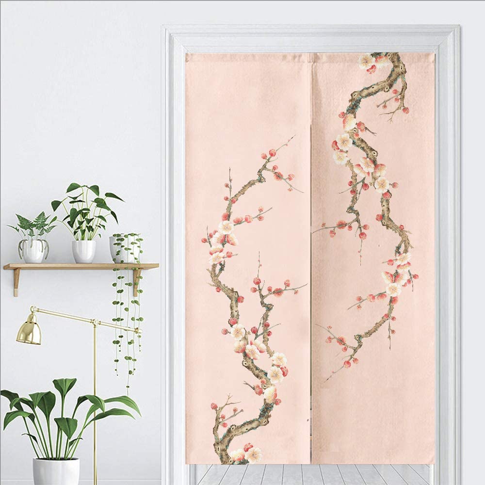 Pink Plum Blossom Noren Doorway Curtain