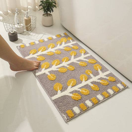 Grey and Green Leaves Rows of Trees Bath Mat - Plush Non-Slip Forest Bath Rug | Machine Washable Bathroom Mat