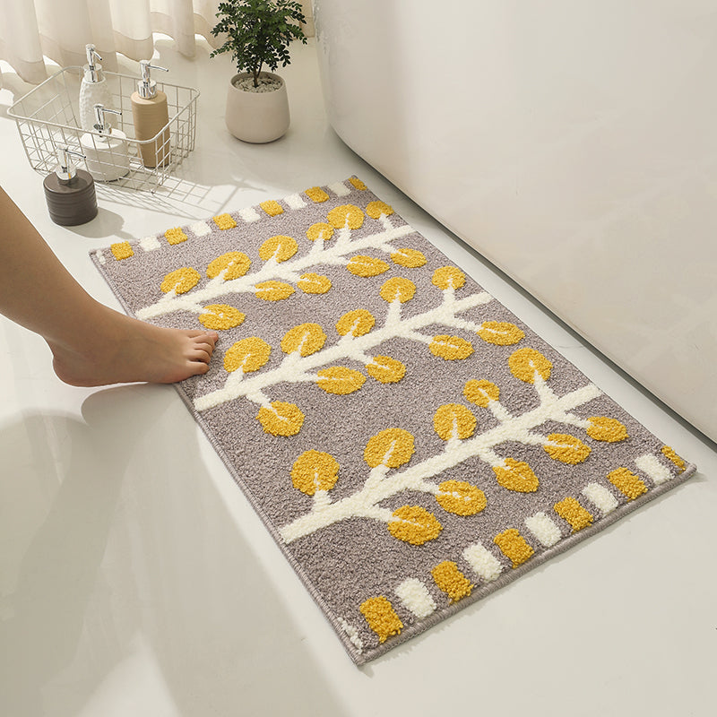 Grey and Yellow Leaves Rows of Trees Bath Mat – Ultra-Absorbent Plush Bathroom Rug