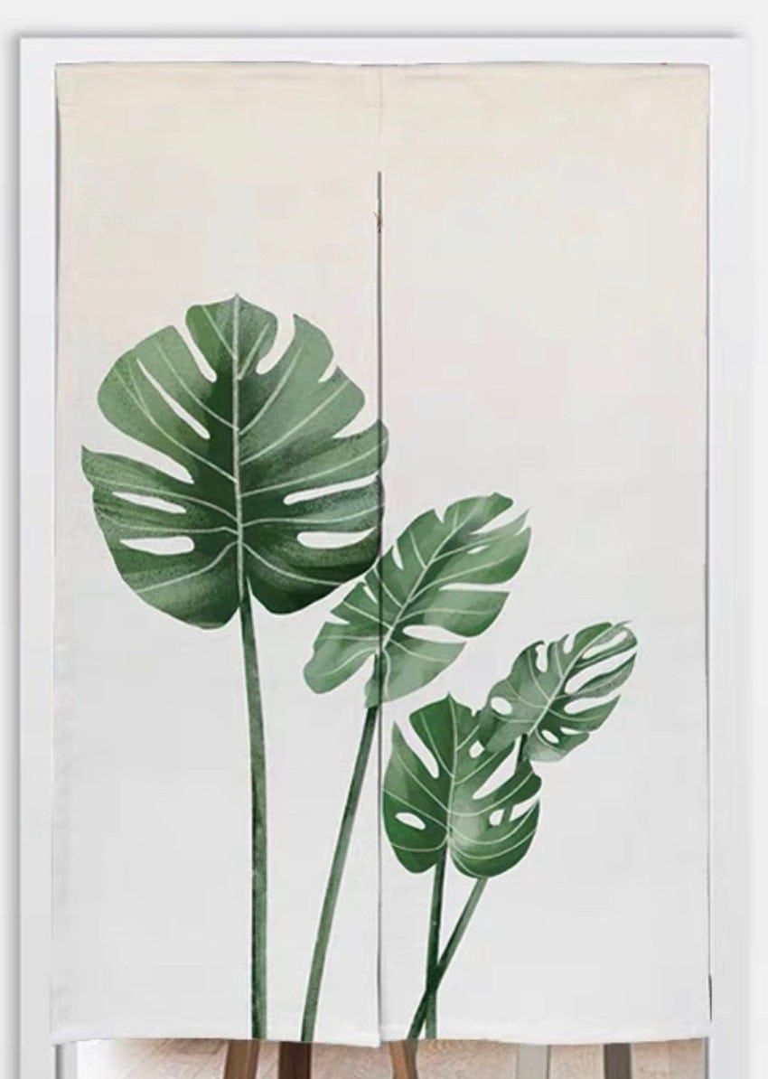 Watercolour Monstera Leaves Doorway Curtain Noren image 5