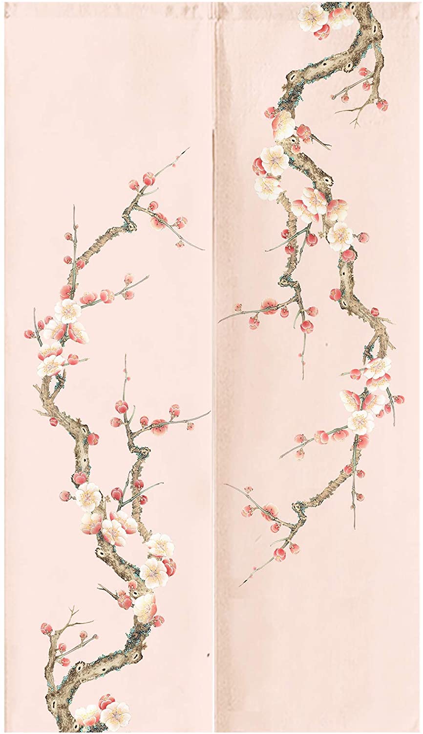 Pink Plum Blossom Noren Doorway Curtain
