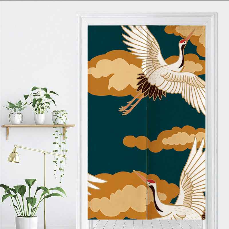 Blue Background Crane Door Curtain