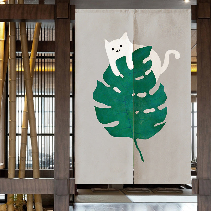 Cat and Monstera Door Curtain