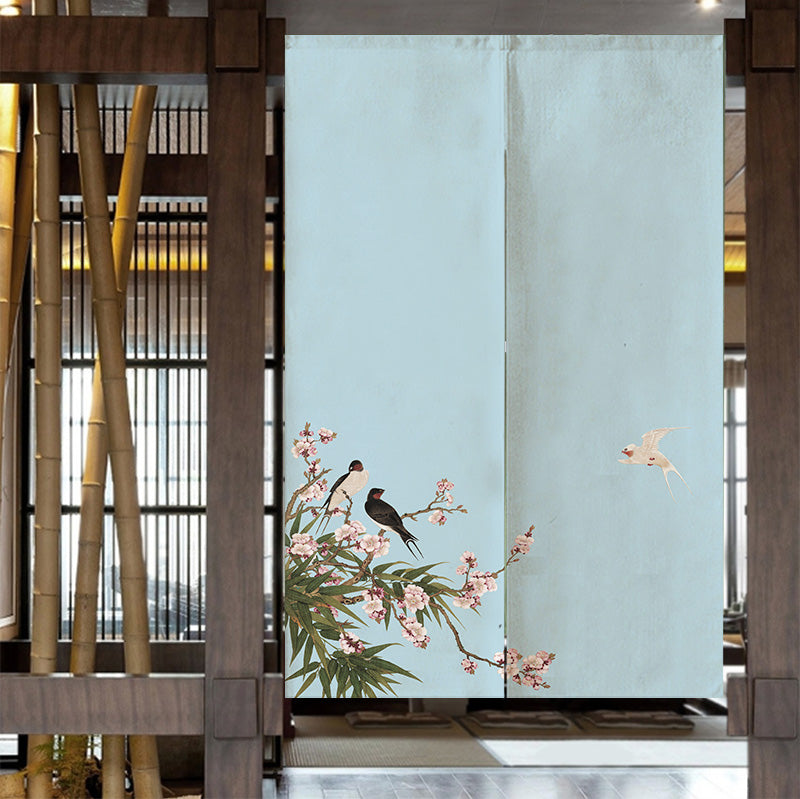 Blue Bird Flower Door Curtain
