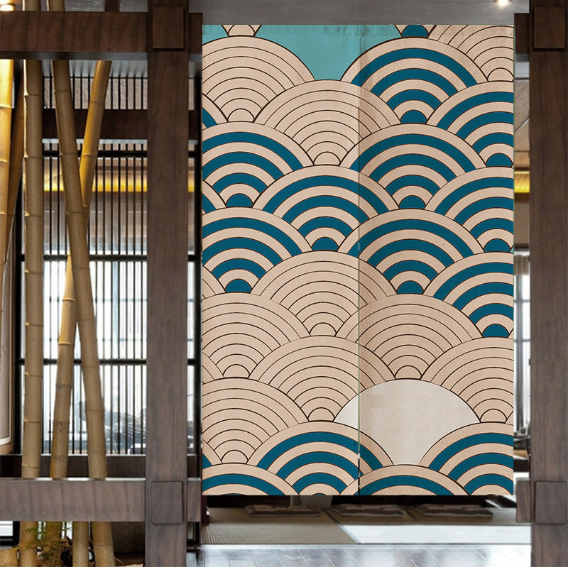 Yellow and Blue Waves Door Curtain
