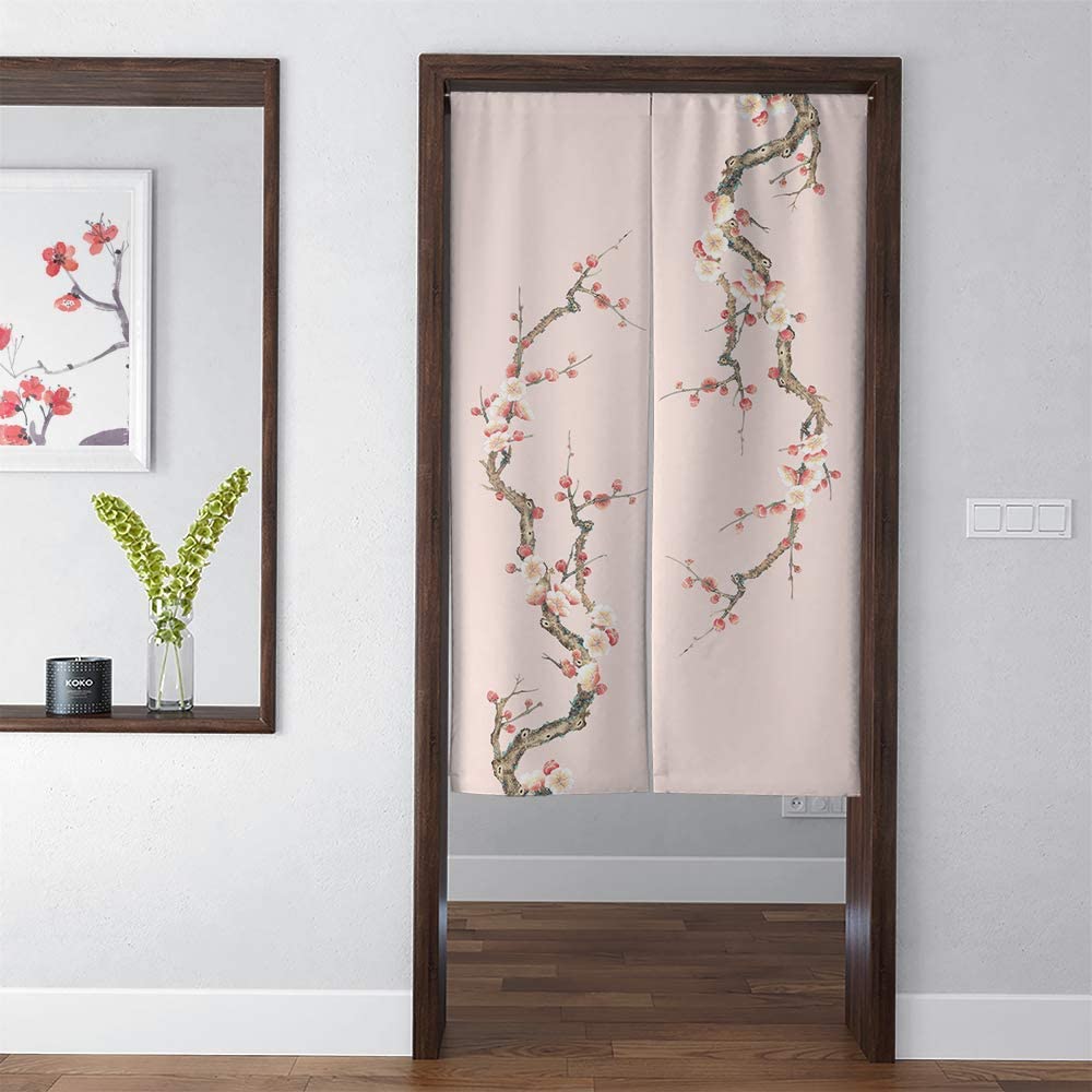 Pink Plum Blossom Noren Doorway Curtain