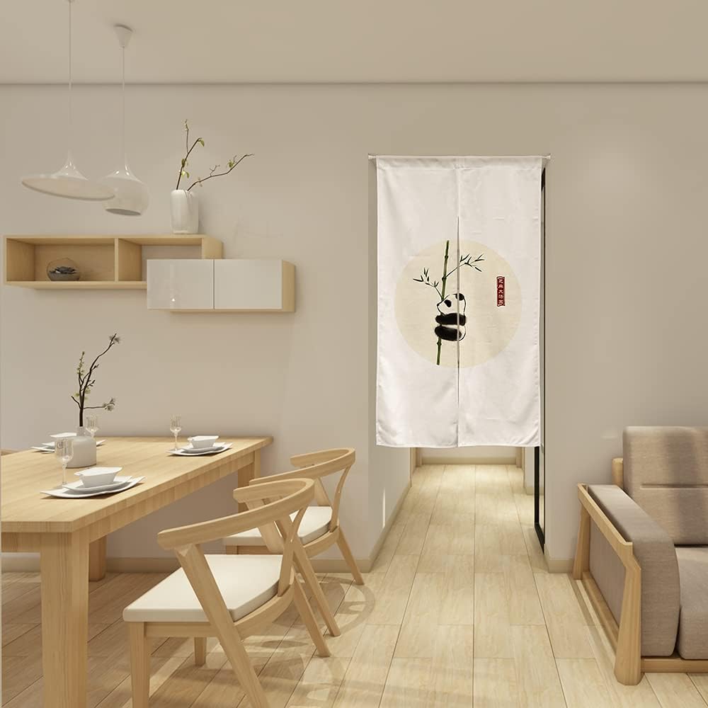 Chinese Ink Panda Black and White Doorway Curtain