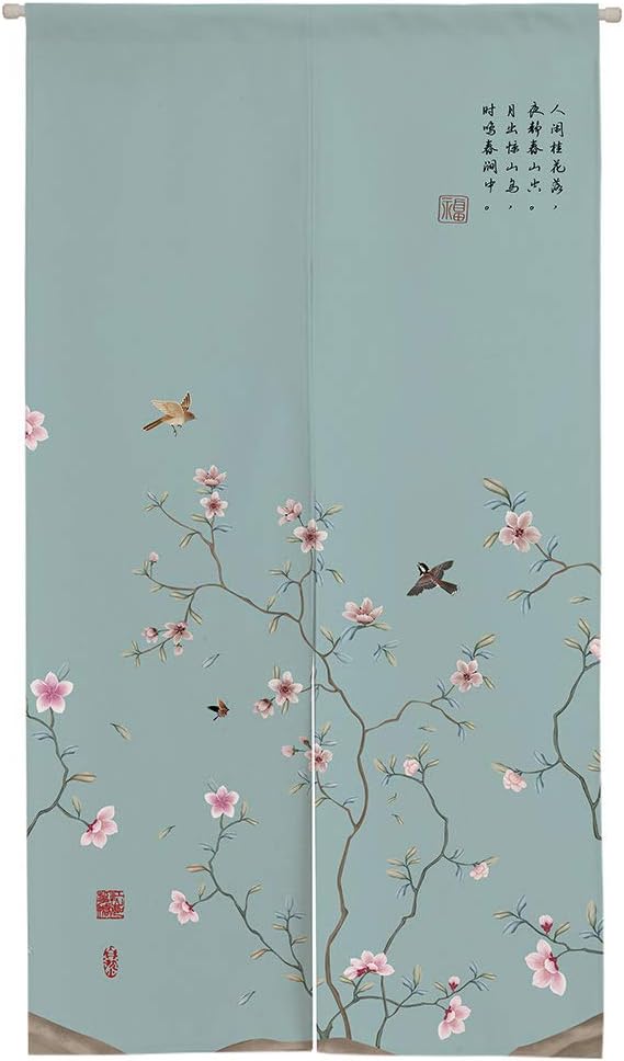 Blue background with flowers Noren Curtain
