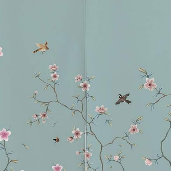 Blue background with flowers Noren Curtain