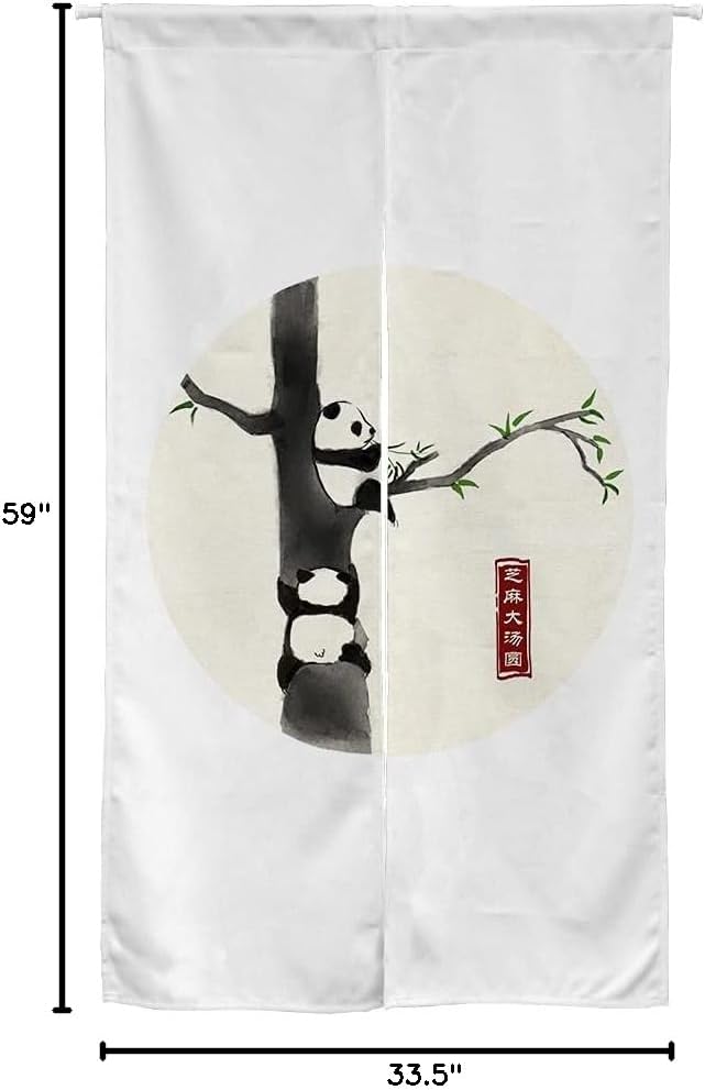 Chinese Ink Panda Black and White Doorway Curtain
