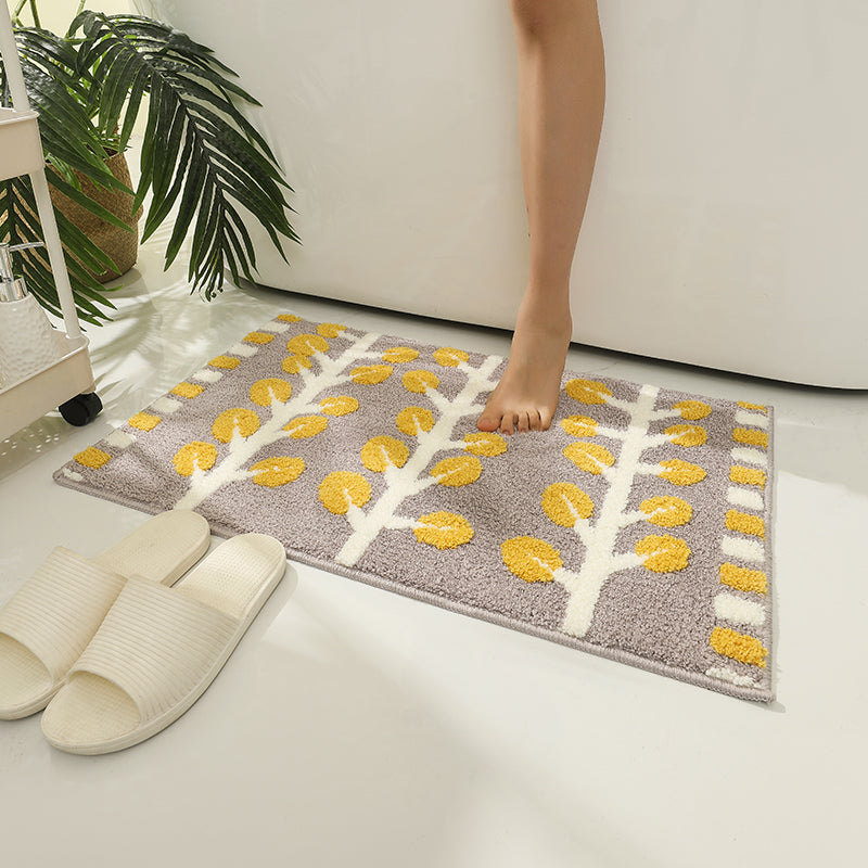 Grey and Yellow Leaves Rows of Trees Bath Mat – Ultra-Absorbent Plush Bathroom Rug