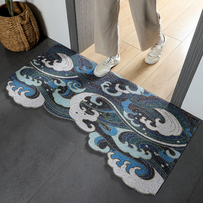 Japanese Style Blue Wave Cutting Entrance Door Mat