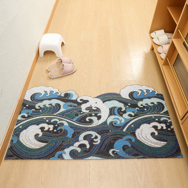 Japanese Style Blue Wave Cutting Entrance Door Mat