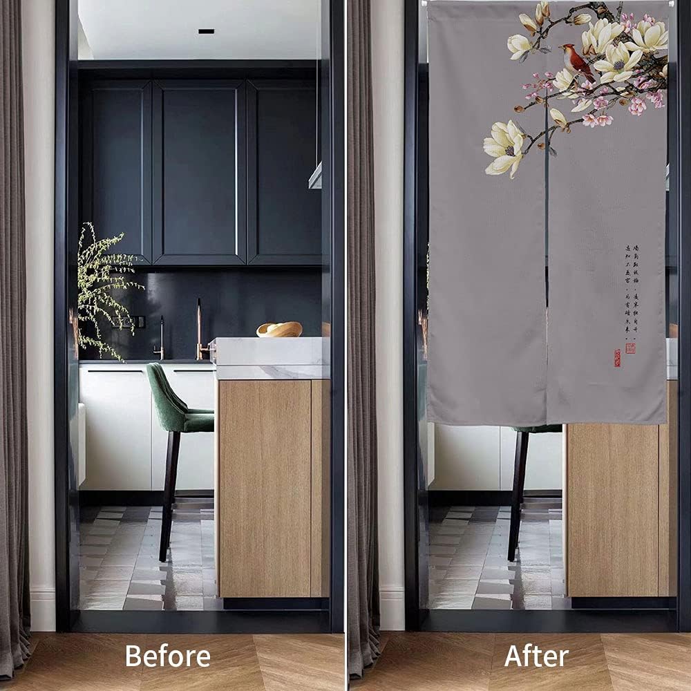 Black background with birds and flowers Door Curtain