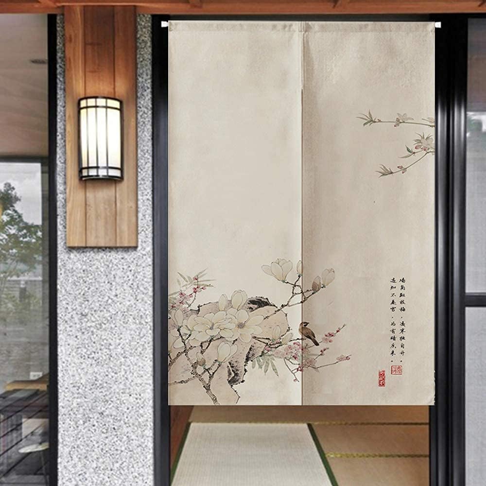 Black background with birds and flowers Door Curtain