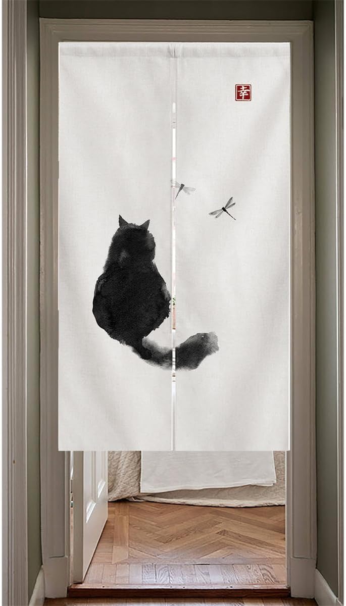 Ink and black and white painting Doorway Curtain