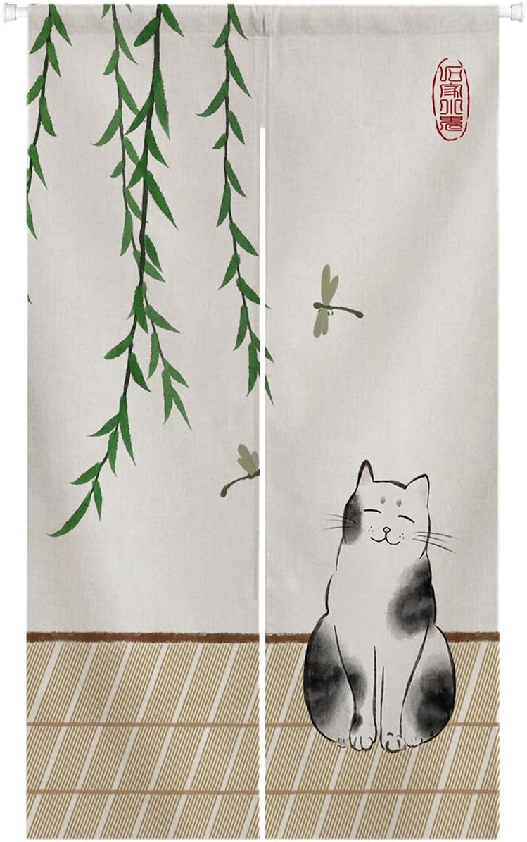 Ink and black and white painting Doorway Curtain