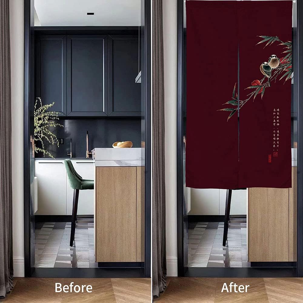Black background with birds and flowers Door Curtain