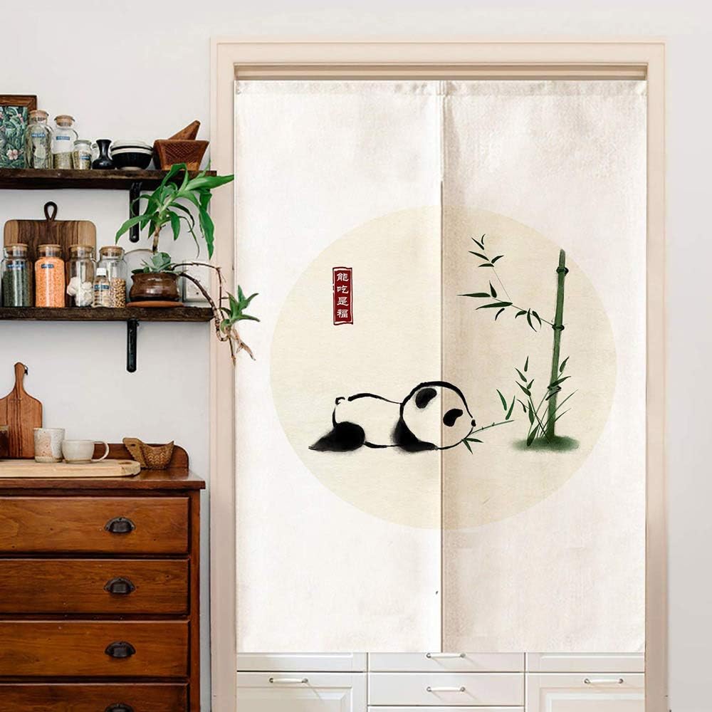 Chinese Ink Panda Black and White Doorway Curtain