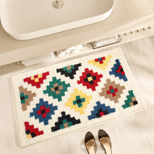 Checkerboard and Plaid Tufted Bath Mat - Plush Checkered Bath Rug | Non-Slip Super Absorbent Machine Washable Mat