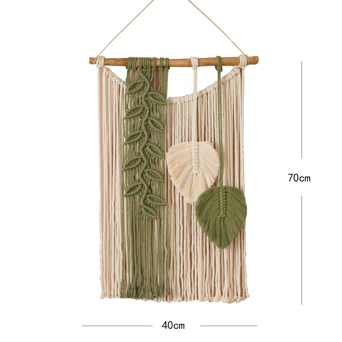 Handmade Macrame Leaf Wall Hanging | Boho Woven Cotton Tapestry with Wood Stick for Bedroom Living Room Nursery Decor
