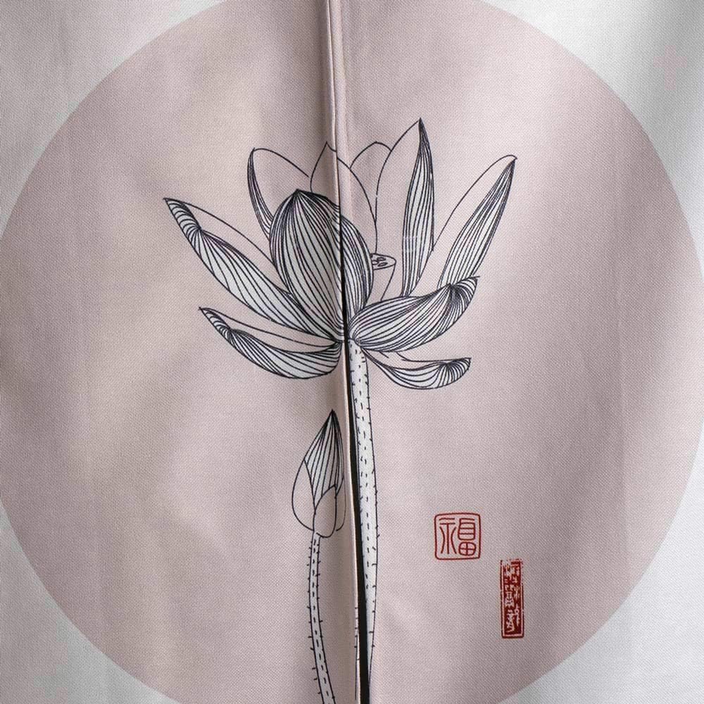 Ofat Home Chinese Traditional Doorway Curtain Tapestry Wall Hanging Kitchen Partition, Lotus Sketch Beige, 33.5"x 59", Custom