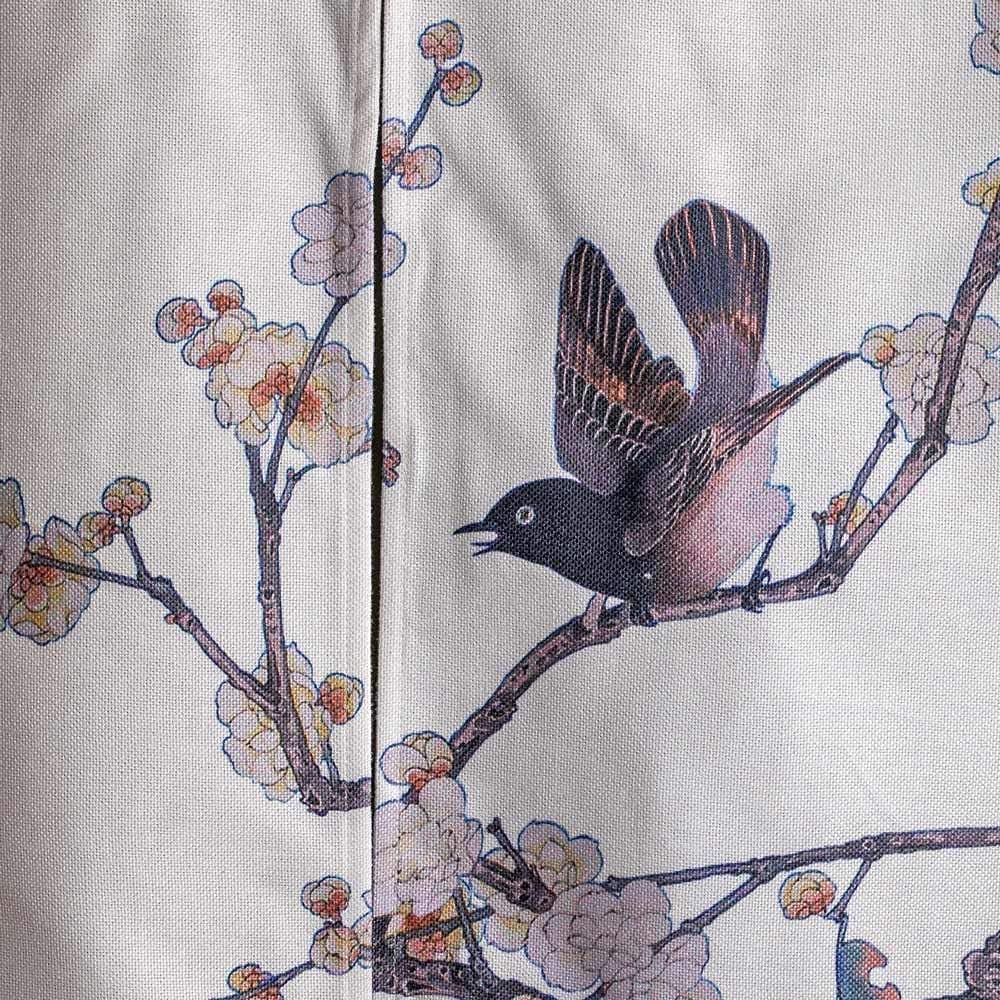 Black background with birds and flowers Door Curtain
