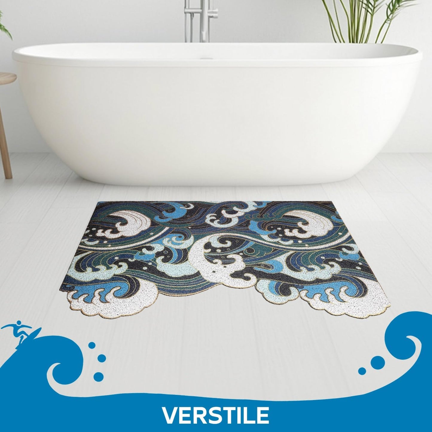 Japanese Style Blue Wave Cutting Entrance Door Mat