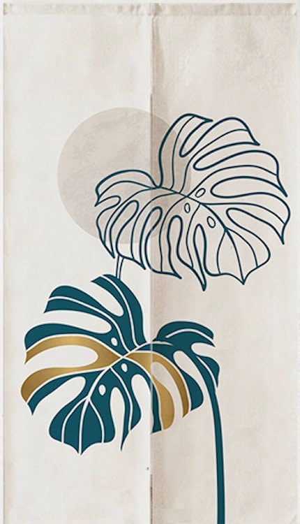 Hand Drawn Pastel Color Monstera Leaves Doorway Noren Curtain image 1