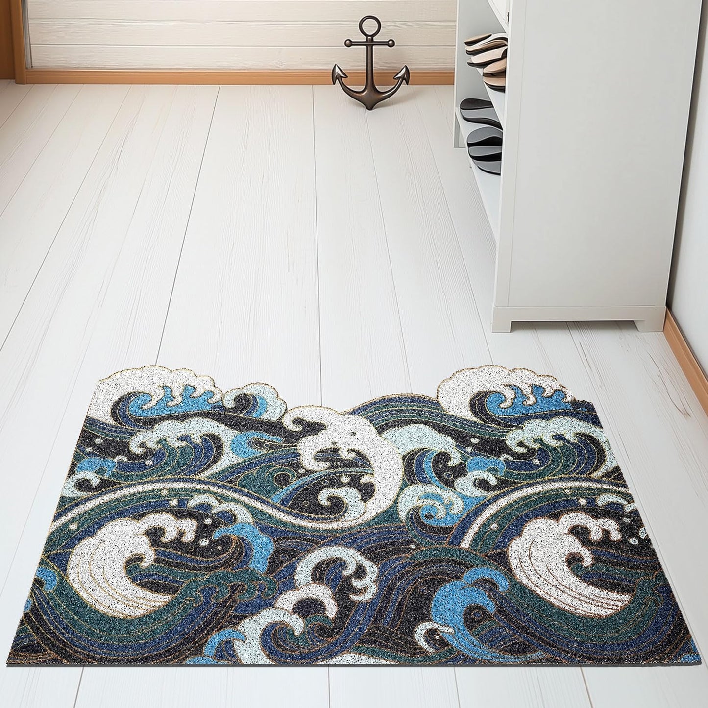 Japanese Style Blue Wave Cutting Entrance Door Mat