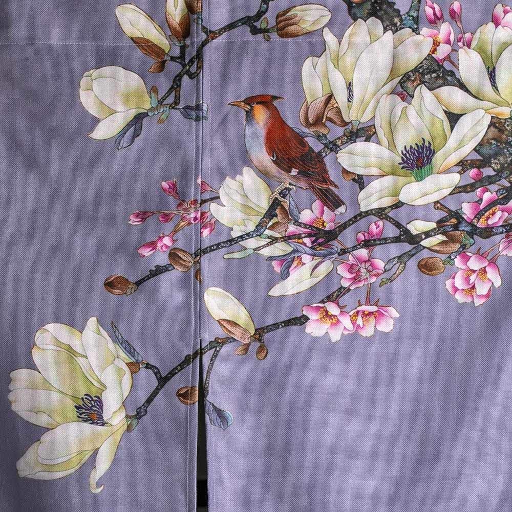 Black background with birds and flowers Door Curtain