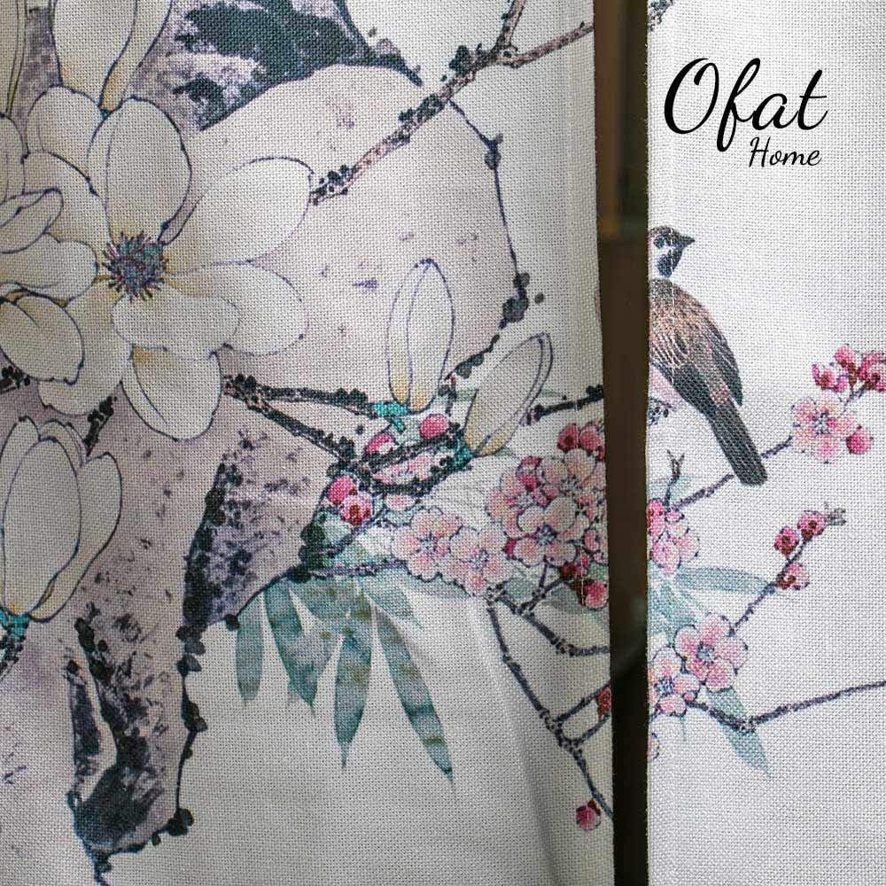 Black background with birds and flowers Door Curtain