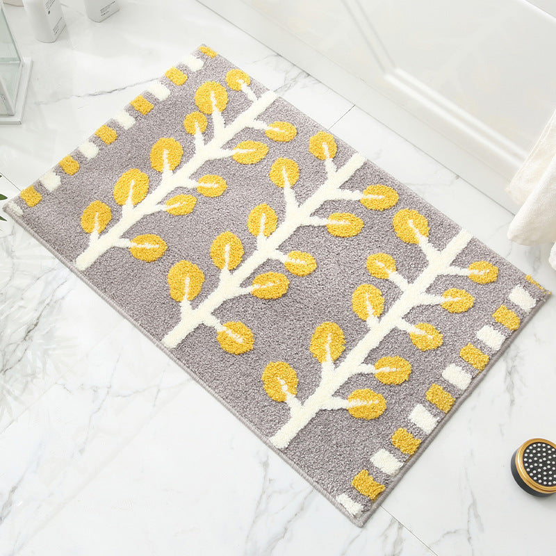 Grey and Yellow Leaves Rows of Trees Bath Mat – Ultra-Absorbent Plush Bathroom Rug