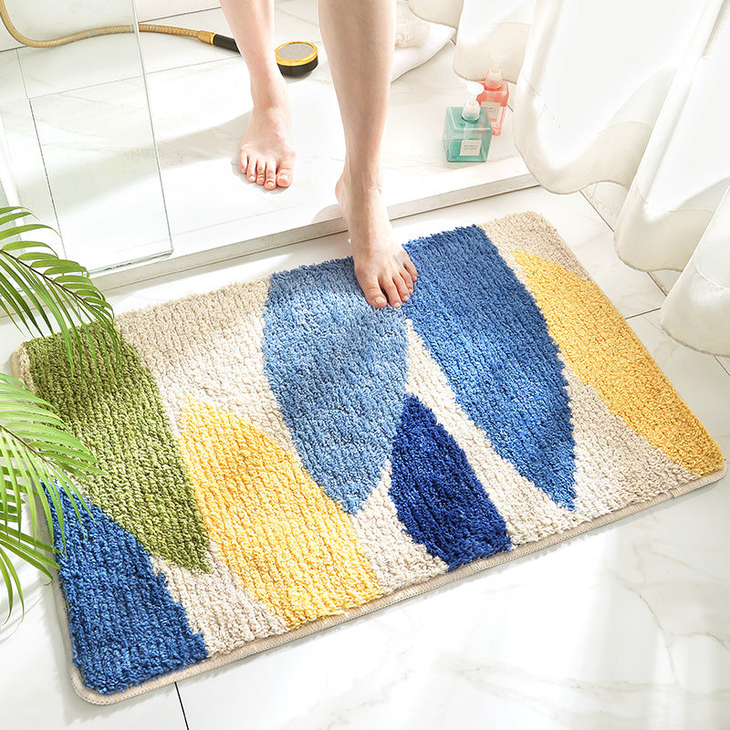 Green White Leaves Bath Mat