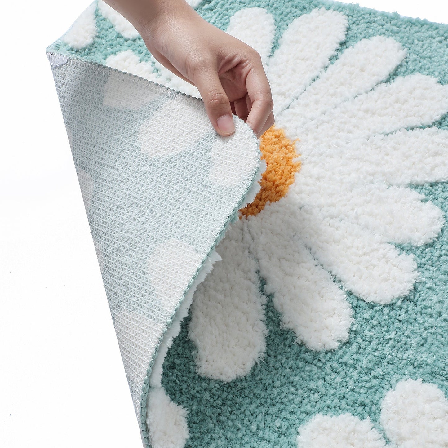 Cute White Blue Daisy Flower Bath Mat