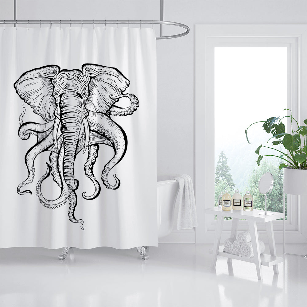 Squid Elephant White Shower Curtain