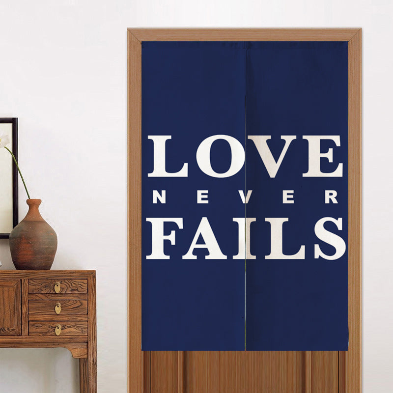 Blue Background Love Never Falls Door Curtain