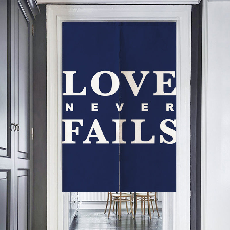 Blue Background Love Never Falls Door Curtain
